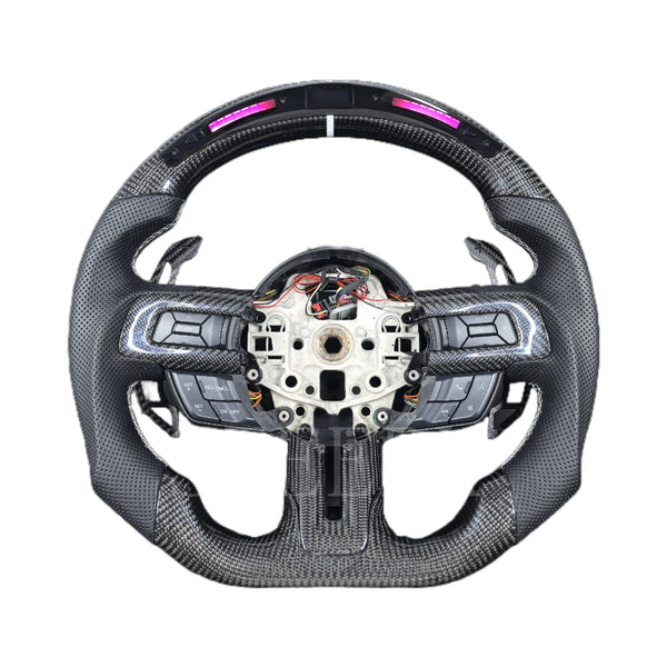 Custom Ford Mustang LED Display Carbon Fiber Steering Wheel for 2014-2023 Ford Mustang