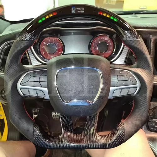 Custom Dodge LED Display Carbon Fiber Leather Steering Wheel for Challenger Hellcat Challenger SRT RT Series Models