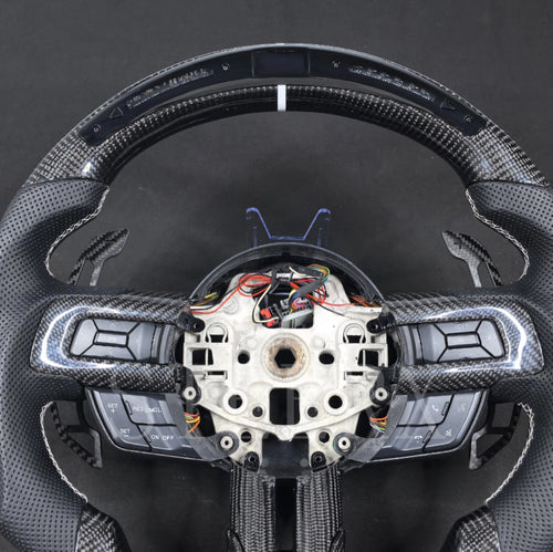 Custom Ford Mustang LED Display Carbon Fiber Steering Wheel for 2014-2023 Ford Mustang