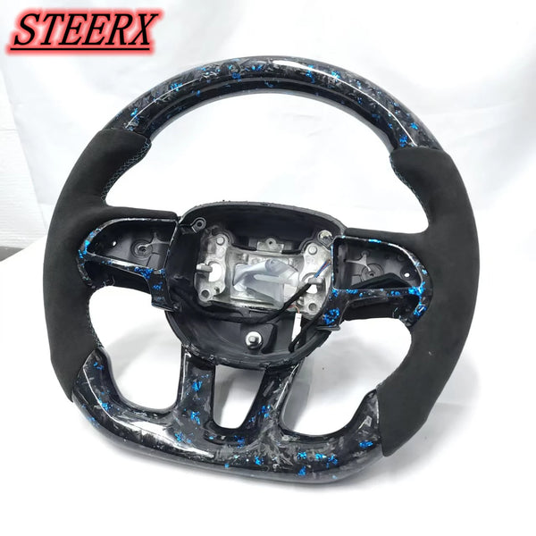 Factory Direct 2015 - 2021 Dodge Challenger Charger RAM Custom Alcantara Blue Forged Carbon Fiber Steering Wheel