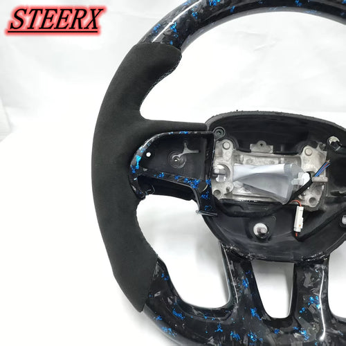 Factory Direct 2015 - 2021 Dodge Challenger Charger RAM Custom Alcantara Blue Forged Carbon Fiber Steering Wheel